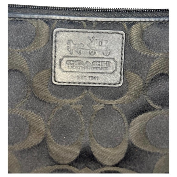 Coach Wristlet Womens Signature Monogram Fabric Zip Closure Black Gray/Green - Picture 10 of 13